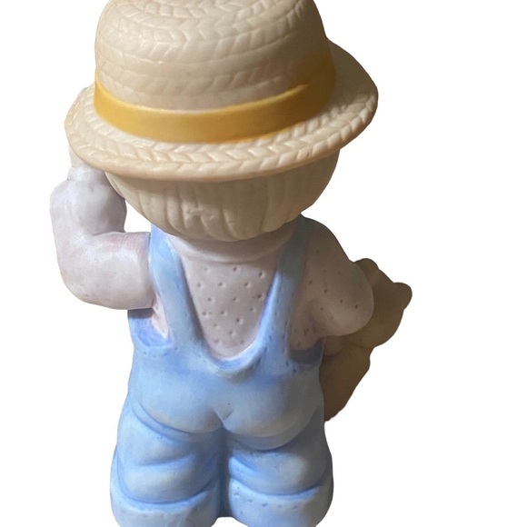 Vintage Homco Ceramic Figurine Little Farmer Boy in Overalls with Teddy Bear - Picture 10 of 10
